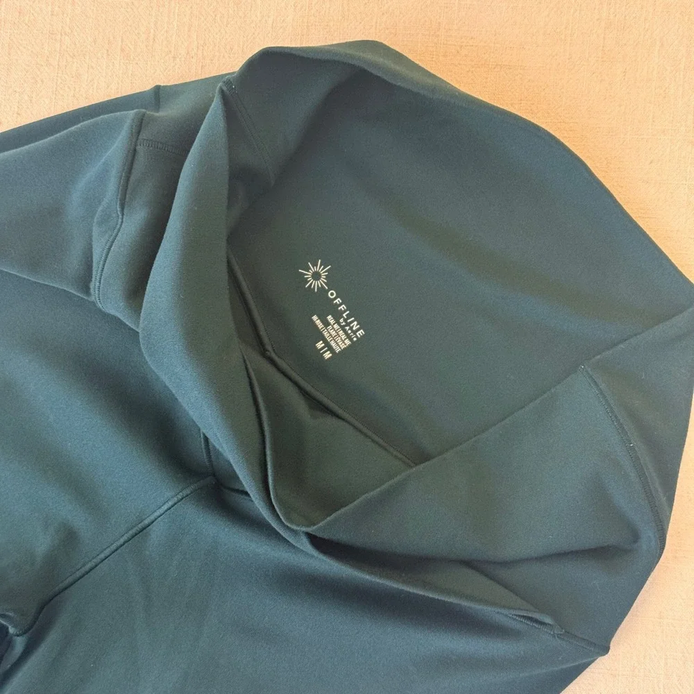 Offline by Aerie Real Me Crossover Flare Leggings Green High Rise Size Medium - Picture 5 of 9